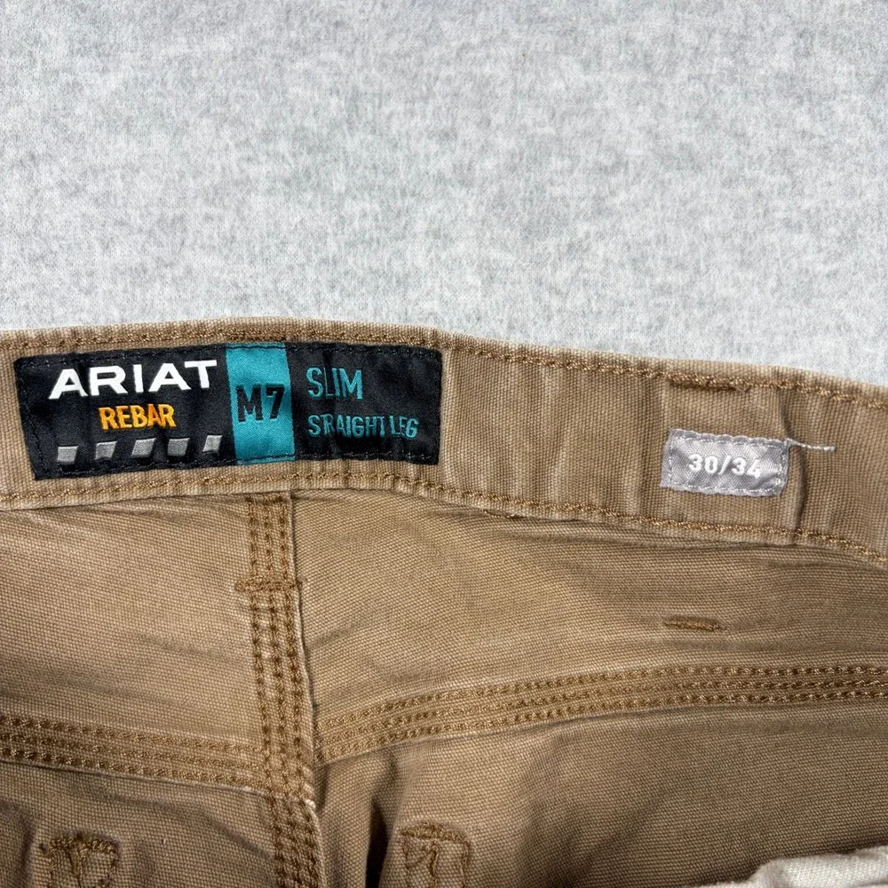 Ariat Rebar M7 Slim Straight Leg Pants Mens 30x34 Brown Canvas Work Trousers